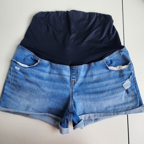 Isabel by Ingrid & Isabel Maternity Womens Midi Shorts Cuffed Hem Blue Size 16 - Picture 1 of 10